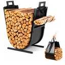 Firewood Rack Outdoor and Indoor - 27 inch(H) x 20.5 inch(W) Rustproof Heavy Duty Firewood Storage with Kindling Hooks & Canvas Carrier, Sturdy Fireplace Log Holder Fireplace Decor Organizer