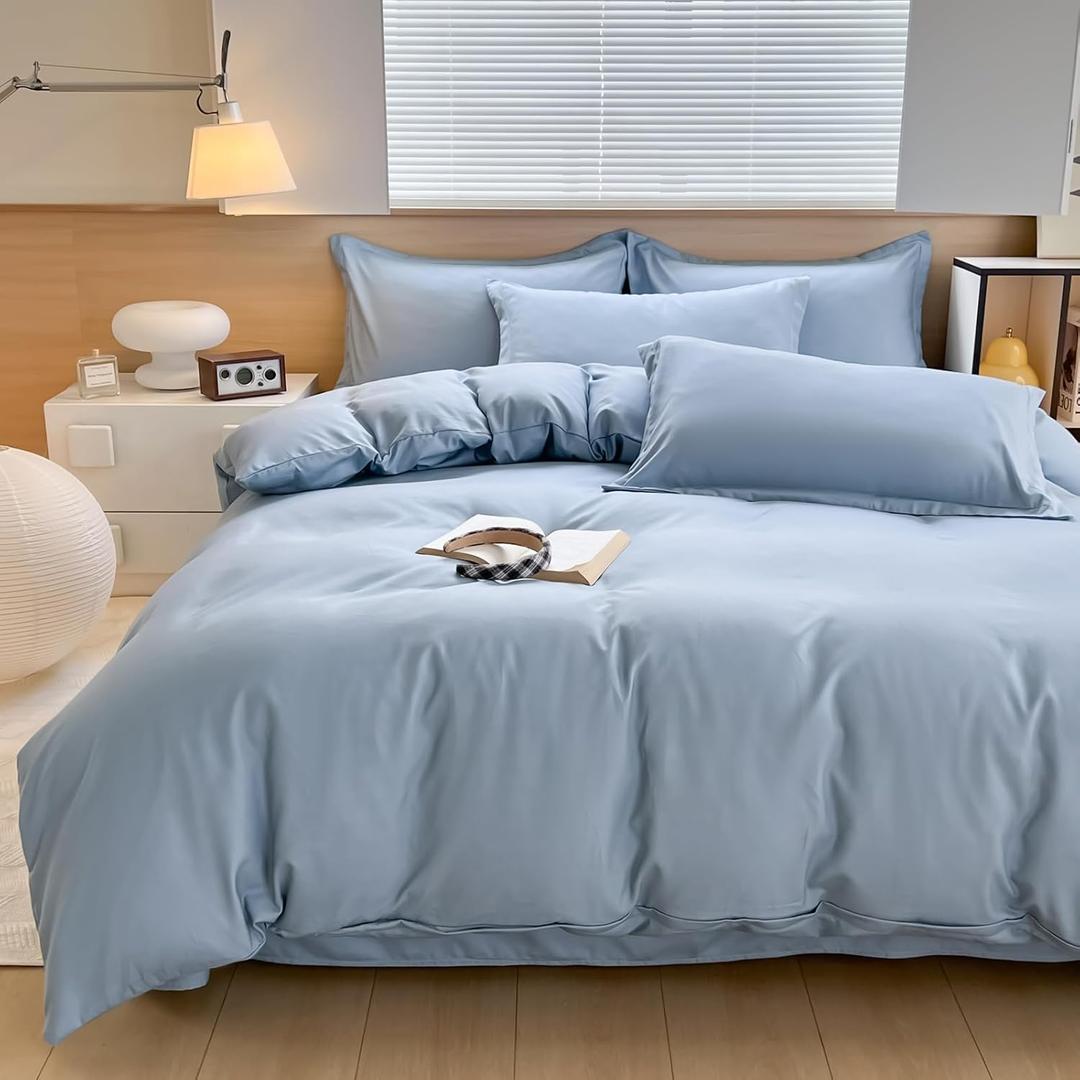 King Size 3-Piece Duvet Cover Set - Ultra Soft Brushed Washed Microfiber Bedding - 1 Comforter Cover & 2 Pillow Shams (Comforter Not Included) (Ice Blue)