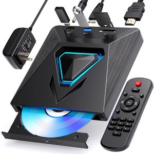 6-in-1 DVD Player for TV-External Mini CD/DVD Drive with HDMI AV Output, USB/TF Reader. Universal DVD Player forTV/ Monitors/PCs/Laptops, PAL/NTSC Support.player for home theater stereo system