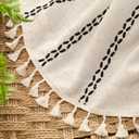 Beige Boho Blackout Curtains 2 Panels 84 Inch for Living Room Bedroom, Linen Texture Farmhouse Curtains with Tassels and Black Cotton Embroidery Vintage Rustic Western Rod Pocket