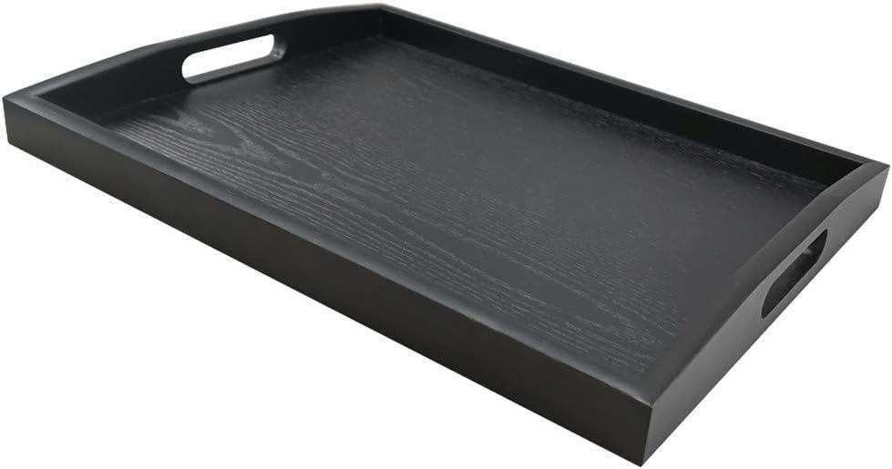 DILLMAN Serving Tray Large Black Wood Rectangle Food Tray Butler Tray Breakfast Tray with Handles (Medium) (16.5" x 12.6" x 1.6")