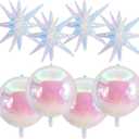 TONIFUL 8Pcs 22Inch Iridescent Large 4D Giant Round and Star Balloons Explosion Star Mylar Balloons Set for Backdrop Christmas New Year Birthday Wedding Bridal Shower Anniversary Photo Booth Supplies
