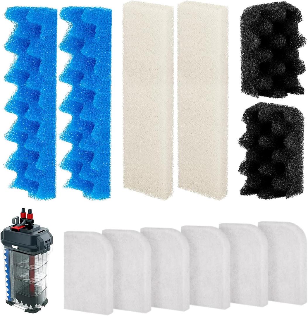 406/407 Bio Foam Filter Media and A244A1 Water Polishing Pads Replacement Kit Compatible with Fluval 406/407 Canister Filter, 12 Bio Foam Sponge and 6 Polishing Filter Pads for Aquarium Filter Media