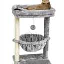 SYANDLVY Small Cat Tree for Indoor Cats, Activity Cat Tower with Scratching Post for Kittens, Cat Bed & Furniture with Basket & Hanging Ball for Play Rest (Light Grey)