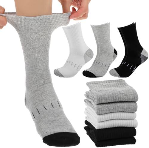 Kifmurase 3 Pairs Diabetic Socks for Men, Crew Diabetic Neuropathy Sock, Non Binding Loose Wide Top Crew Socks Seamless Diabetics Sock for Patients With Edema and Neuropathy (Large 9-12)
