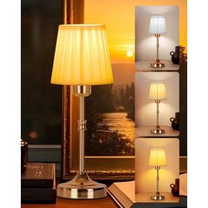 Yiliaw Cordless Table Lamp for Bedroom Portable LED Desk Lamp, 4200mAh Battery Operated, Stepless Dimmable Touch Lampfor Restaurant Bedroom Bars Outdoor Party, LED Bulb Included, Pleated Shade, Gold