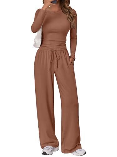 Trendy Queen Women's Two 2 Piece Matching Lounge Sets 2025 Early Fall Fashion Must Haves Y2K Workout Gym Clothes Comfy Airport Travel Vacation Luxury Outfits Sweatsuit Winter Clothing, XS