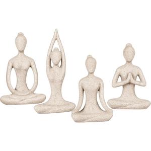OwMell Lot of 4 Meditation Yoga Pose Statue Figurine Ceramic Yoga Figure Set Decor - Stone