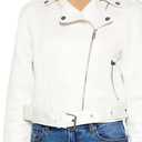 Forever 21 Women's Faux Suede Cropped Moto Jacket (White, XS)