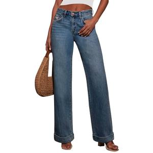 KUNMI Jeans for Women Wide Leg High Waisted Trendy Strechy Straight Leg Loose Tummy Control Denim Pants with Pocket 2025 34x32