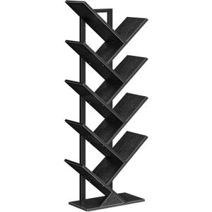 HOOBRO Tree Bookshelf, 9-Tier Bookcase Wooden Shelves, Floor Standing Storage Rack, for Display of CDs, Books in Living Room, Home Office, Wood Storage Rack for Bedroom, Black BB08SJ01G1 (7.9"D x 13.4"W x 45.6"H)