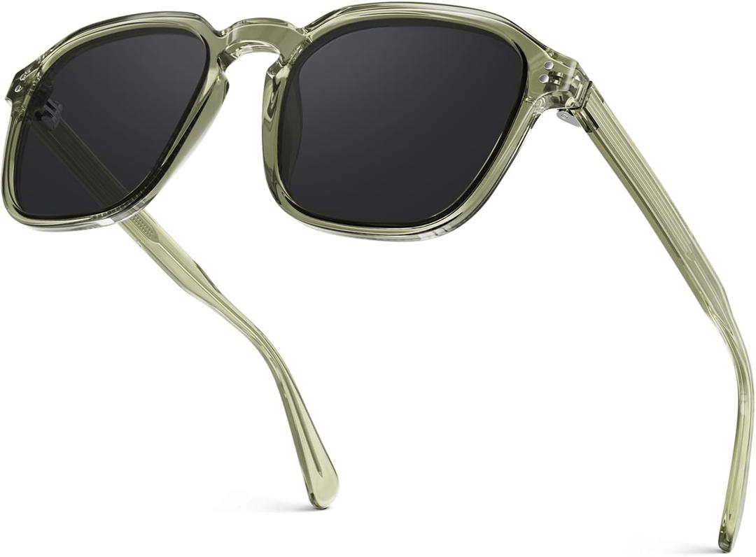 Extraordinary Acetate Polarized Sunglasses for Men Women Anti-Oil Pollution/Anti-Corrosion/Scratch Resistant Lens, Trendy Designer Square Outdoor Sun Glasses Green Sunnies with Metal Wires