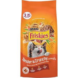 Purina Friskies Tender and Crunchy Combo Dry Cat Food, (4) 3.15 lb Bag Crunchy cat food with flavors of chicken and beef, protein-packed cat kibble supports immune and heart health BBD: 6-2027