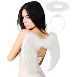 SEVADA Angel Wings Costume for Adult Gilrs, White Black Feather Angel Wings for Kids (Large 23.8 x 17.7")