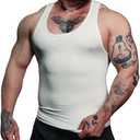 INSHAPE Men’s Compression Shirt Slimming Shapewear Tank – Chest & Abdomen Control Undershirt for Gynecomastia (US, Alpha, Medium, Regular, Regular, 1, white)