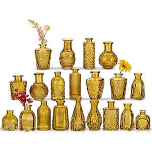 Glass Bud Vases Set of 20, Small Flower Vase in Bulk for Centerpieces, Mini Vintage Amber Vases for Rustic Wedding Vintage Home Table Decor