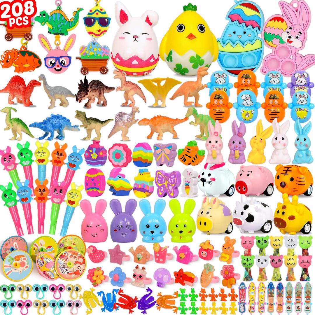 MUKOSEL 208pcs Easter Egg Fillers, Easter Basket Stuffers, Easter Egg Stuffers Small Toys for Easter Egg Fillers Bulk for Kids Boys Girls Filled Egg Hunt Party Favors Classroom Prizes