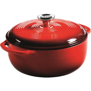 Lodge 4.5 Quart Enameled Cast Iron Dutch Oven with Lid  Dual Handles  Oven Safe up to 500 F or on Stovetop - Use to Marinate, Cook, Bake, Refrigerate and Serve  Island Spice Red