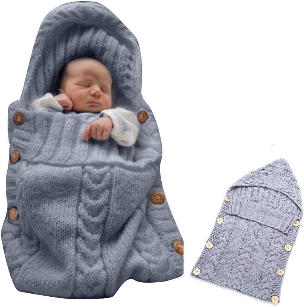 Zhanmai Winter Gray Blanket Knit Sleeping Bag Receiving Blankets Wrap Soft Warm Hat Mitten for Winter Cold Weather