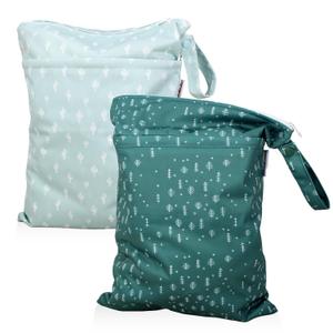 Mama Koala Waterproof Wet Dry Bags for Baby Items, Cloth Diapers, Swimsuits, Travel, Gym Clothes, Beach, Pump Parts, Toiletries, Two Zippered Pockets, 2 Pack (W017)
