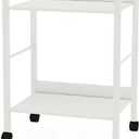 2-Tier Rolling Utility Cart with White Shelves and White Metal Frame, Industrial Mobile Storage Trolley on Wheels for Kitchen, Office, Bathroom, Living Room