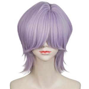 LABEAUT Short Purple Cosplay Wig for Men, Male Anime Style Wig Heat Resistant Synthetic Fiber for Cosplay Synthetic Halloween Costume Party Hair