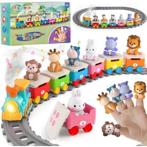 Toddler Toys for 1 2 3 Year Old, Electric Zoo Animal Train Set with Music, Lights & Steam, Montessori Counting, Matching & Sorting Learning Toys, Christmas Birthday Gifts for Baby Boys Girls 18 M+