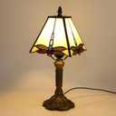Tiffany Table Lamps LED Bedroom Bedside 18 INCH Tall Table Lamp Rose Flower Grape Stained Glass Lamp for Table Lamps (White Dragonfly-8X8X15INCH)