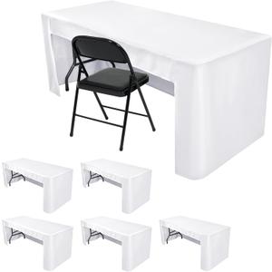 HolidayIdeas Open Back Fitted Tableclothss for 6 Ft Rectangle Table, Wrinkle Resistant Washable Table Covers 96x30 Inch for Craft Fairs, Banquets, Trade Show Display, White,6 Pcs