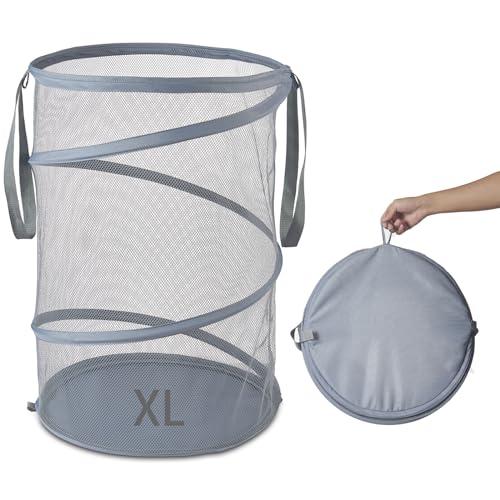 Seiritex Mesh Popup Laundry Hamper 115L Collapsible Laundry Basket Extra Large Foldable Clothing Storage Basket with Handles 15 Dx 20 H in (Gray)
