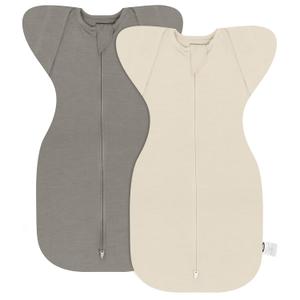 MEXXI Swaddle Baby Sleep Sack With Arms Up, 2 Pack Baby Transitional Swaddle with Double Zipper, 0.5 TOG, 13-19 lbs, M (Acoustic White+Smokey Gray)