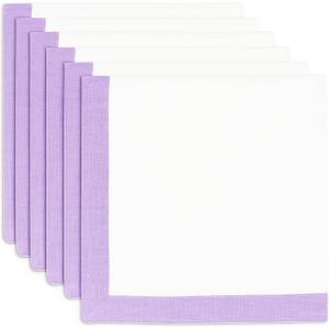 PurpleEssences Lavender and White Cloth Napkins - 18x18 Inch Set of 6-100% Cotton Elegant Hemstitch Dinner Napkins with 1" Solid Edges, Soft Durable Washable - Spring Easter Summer Table Décor