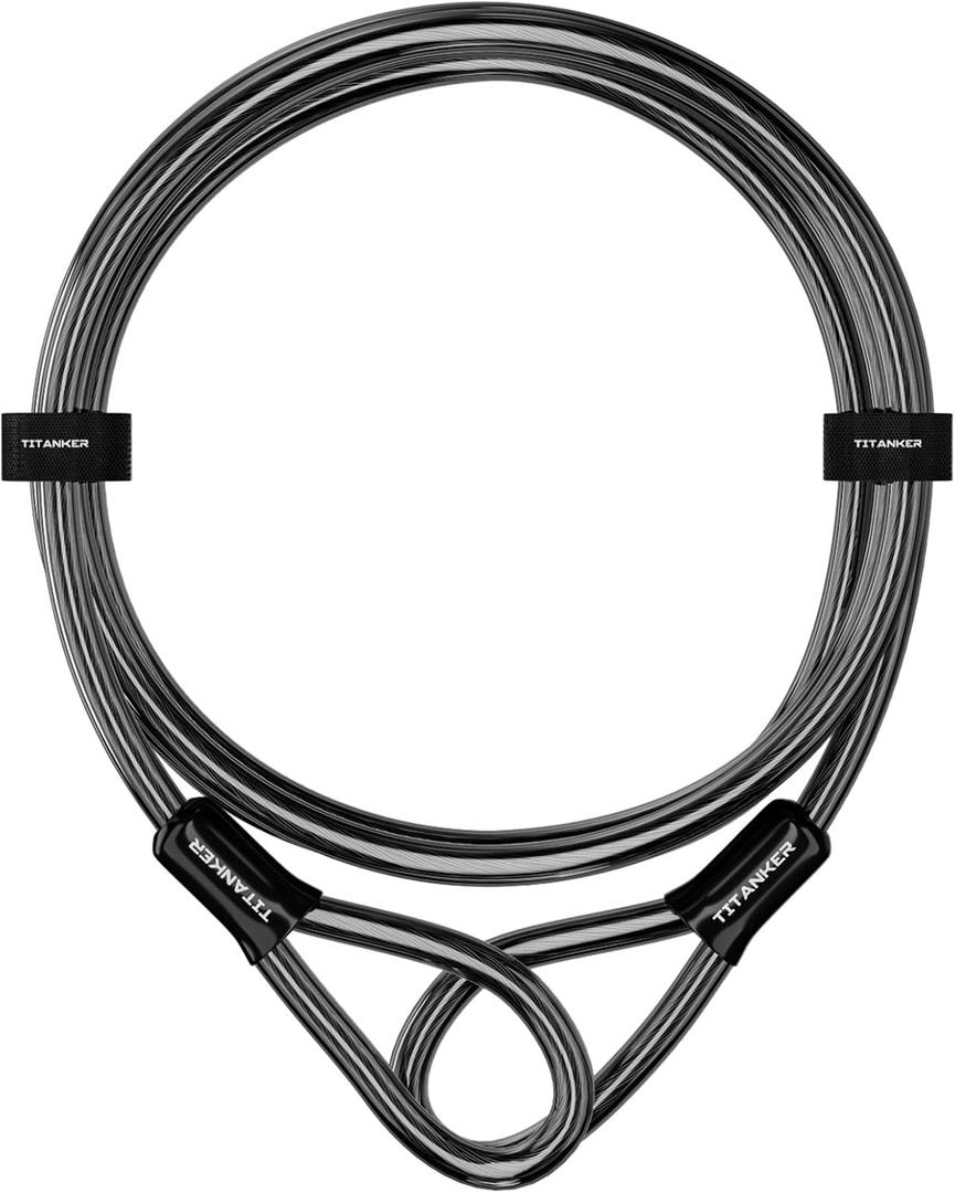 Titanker Bike Lock Cable,12mm Thick Security Cable with Loops Heavy Duty Steel Cable Vinyl Coated Bike Cable Lock Security Chain (4ft, 7ft, 15ft, 30ft)