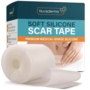 NUVADERMIS Clear Silicone Scar Tape for Surgical Scars - 120" x 1.5" Roll - Extra Long Scar Sheets for C-Section, Tummy Tuck, Keloid, and Surgical Scars - Reusable Medical Grade Silicone Scar Tape