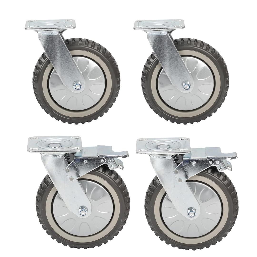 tonchean 8 Inch Heavy Duty Casters Wheels Set of 4, 2314 Lbs Capacity Industrial 360 Swivel Anti-Skid Plate Casters Castor Wheels for Cart, Trolley, Workbench, Furniture (2 with Brake and 2 Without)