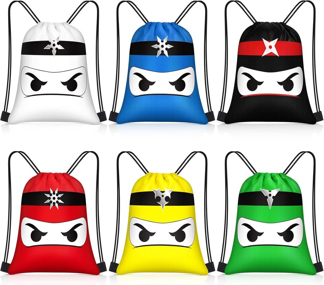 Censen 24 Pcs Ninja Drawstring Bags Set Bulk 12 x 10 Inch Candy Treat Goody Waterproof Beach Bags for Kids Ninja Themed Party Birthday Party Favor Supplies, about 12 x 10 inches