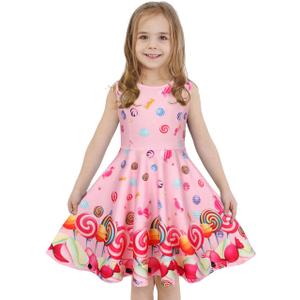 Girls Dress Sleeveless Long Sleeve Kids Toddler Little Big Girl Unicorn Mermaid Casual Dresses (5-6 Years, Lollipop)