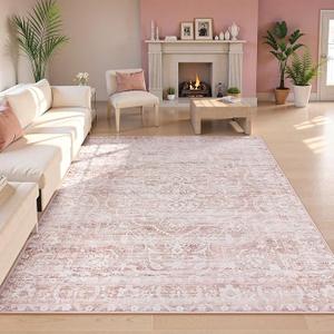 Lahome Boho Area Rugs 5x7,Pink Rugs for Bedroom Girls Floral Nursery Rug,Living Room Rug Carpet Ultra-Thin Soft Washable, Kids Rugs for Playroom Baby Room Decor Dorm Room (Pink, 5'X7')