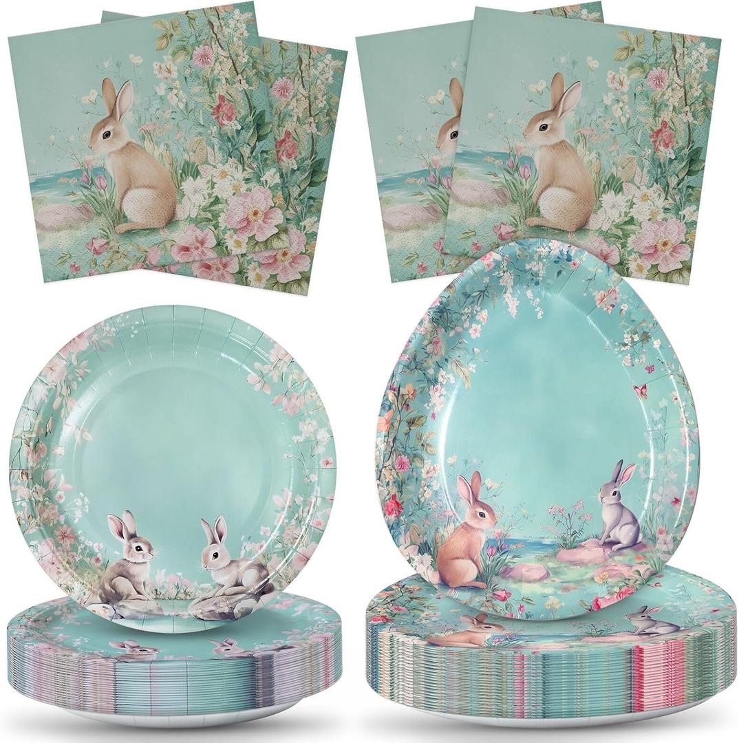 ZVK Serve 50 Easter Disposable Party Paper Plates Napkins Disposable Dinnerware Set 150 for Happy Easter
