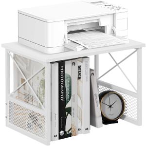 Printer Stand for Desk, Desktop Printer Stand Shelf Organzier for Home Offic, for Above and Under Desk, Fax Machine Copier Scanner, White