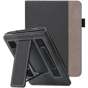 WALNEW Stand Case for 7-inch Kindle Paperwhite 12th Generation (2024 Released) and Kindle Colorsoft Signature Edition, Two Hand Straps Shell PU Leather Cover with Auto-Wake/Sleep