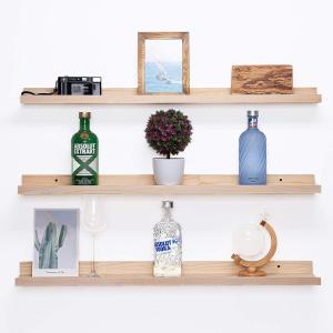 AZSKY 36 Inch Picture Ledge Shelf Solid Wood Large Floating Shelves Wall Mounted Rustic Natural Shelves for Home, Living Room, Bedroom, Bathroom, Office 3 Same Sizes, 36in Set 3