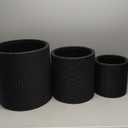 Keter Cylinder Set of 3 Rattan Resin Planter for Indoor and Outdoor Plants Ideal Decorative Planter for Porches and Patio Decor, Black