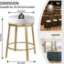 White & Gold Bar Stools Set of 2 Counter Height 24 Inches Swivel Bar Stools for Kitchen Counter Island Backless Modern Gold Barstools Upholstered Faux Leather Round Counter Stools, Off White+Gold