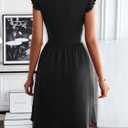 HELYO Women's Summer Dresses Cute V Neck Ruffle Sleeve Cocktail Short Work Casual Dress with Pockets 648 (Black, S)