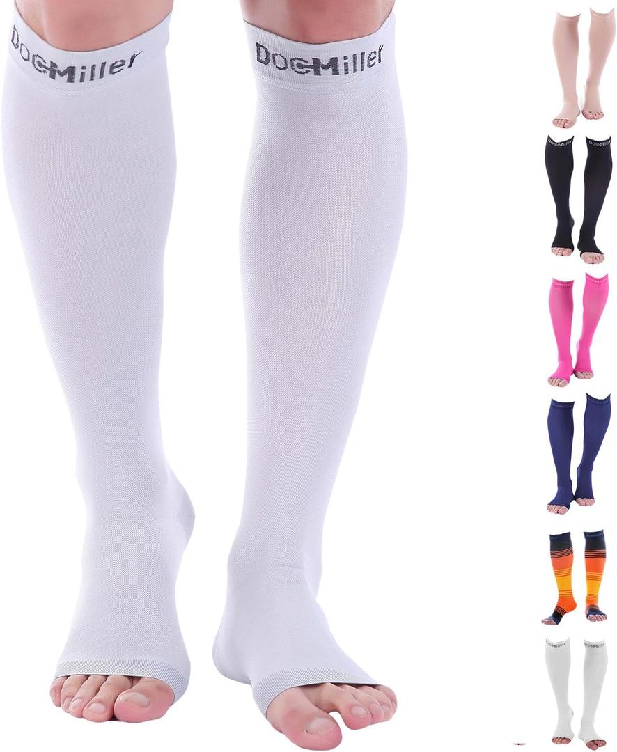 Doc Miller, Open Toe Compression Socks, 8-15 mmHg, Toeless, Support Circulation, Shin Splints, Calf Recovery, Varicose Veins, Knee High, Medical Grade, Gray Socks, X-Large Size for Men & Women, Pair