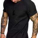 COOFANDY Men's Muscle T-Shirt Pleated Raglan Sleeve Bodybuilding Gym Tee Short Sleeve Fashion Workout Shirts Hipster Shirt (Black) XS