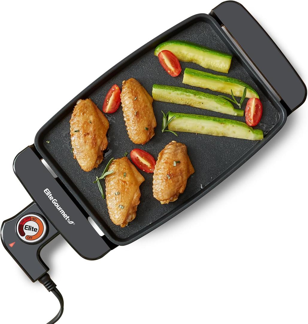 Elite Gourmet EGR8152 Electric 9.75" x 7" Personal Compact Griddle, Cool-touch Handles Non-Stick Surface, Removable/Adjustable Thermostat, Black Elite Gourmet EGR8152 Electric 9.75" x 7" Personal Compact Griddle, Cool-touch Handles Non-Stick Surface, Removable/Adjustable Thermostat, Black