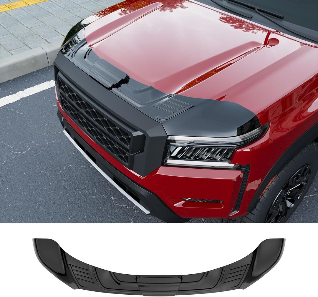 powoq Hood Deflector Compatible with 2022-2026 Nissan Frontier Deflector ABS Glossy Black Shield Hood Protector Replacement for 2022 2023 2024 2025 2026 Nissan Frontier Accessories