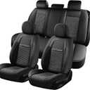 Coverado Car Seat Covers Full Set, Nappa Leather Black Seat Covers for Cars, Waterproof Car Seat Protector, Front and Back Seats Universal Fit for Most Vehicles